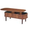 39.4 in Lift Top Coffee Table, Fluted Oval Coffee Table with 3 Hidden Compartment, Mid Century Wooden Oval Center Desk with Storage