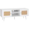 Rattan TV Stand, Boho TV Cabinet for 55 inch TV, Mid Century Modern TV Stand, Rattan TV Console with Adjustable Shelfs for Living Room, Media Room
