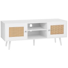 Rattan TV Stand, Boho TV Cabinet for 55 inch TV, Mid Century Modern TV Stand, Rattan TV Console with Adjustable Shelfs for Living Room, Media Room