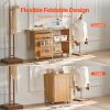 Folding Sewing Table, Multipurpose Sewing Machine Table with Compact Design, Wheels, Shelves, Storage Trays, Wooden Pegs, and Magnetic Doors
