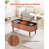 39.4 in Lift Top Coffee Table, Fluted Oval Coffee Table with 3 Hidden Compartment, Mid Century Wooden Oval Center Desk with Storage