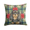 Black and Tan English Toy Spaniel Christmas PoinsettIas Throw Pillow Decorative Indoor Outdoor Accent Cushion for Couch, Bed or Patio, 18Hx18W