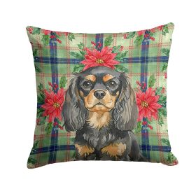 Black and Tan English Toy Spaniel Christmas PoinsettIas Throw Pillow Decorative Indoor Outdoor Accent Cushion for Couch, Bed or Patio, 18Hx18W