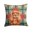 Ruby English Toy Spaniel Christmas PoinsettIas Throw Pillow Decorative Indoor Outdoor Accent Cushion for Couch, Bed or Patio, 14Hx14W
