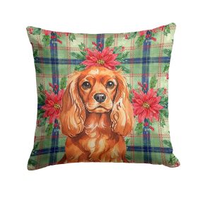 Ruby English Toy Spaniel Christmas PoinsettIas Throw Pillow Decorative Indoor Outdoor Accent Cushion for Couch, Bed or Patio, 14Hx14W
