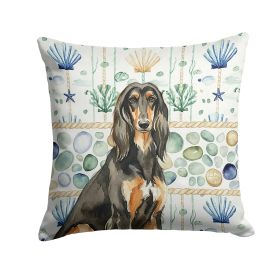 Black & Tan Afghan Hound Coastal Sea Glass Throw Pillow Decorative Indoor Outdoor Accent Cushion for Couch, Bed or Patio, 18Hx18W