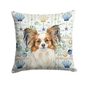 White with Sable Papillon Coastal Sea Glass Throw Pillow Decorative Indoor Outdoor Accent Cushion for Couch, Bed or Patio, 14Hx14W