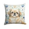 Fawn Pekingese Coastal Sea Glass Throw Pillow Decorative Indoor Outdoor Accent Cushion for Couch, Bed or Patio, 14Hx14W