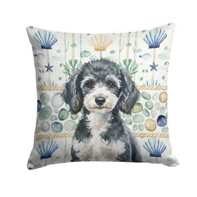 Miniature Parti Poodle Coastal Sea Glass Throw Pillow Decorative Indoor Outdoor Accent Cushion for Couch, Bed or Patio, 18Hx18W