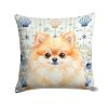 Pomeranian Coastal Sea Glass Throw Pillow Decorative Indoor Outdoor Accent Cushion for Couch, Bed or Patio, 14Hx14W