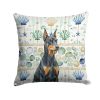 Doberman Pinscher Coastal Sea Glass Throw Pillow Decorative Indoor Outdoor Accent Cushion for Couch, Bed or Patio, 14Hx14W