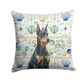 Doberman Pinscher Coastal Sea Glass Throw Pillow Decorative Indoor Outdoor Accent Cushion for Couch, Bed or Patio, 14Hx14W