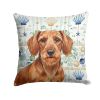 Wirehaired Red Dachshund Coastal Sea Glass Throw Pillow Decorative Indoor Outdoor Accent Cushion for Couch, Bed or Patio, 14Hx14W