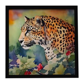 Leopard Framed Metal Print Bathroom, Kitchen, Office, Home Decor Wall Art Ready to Hang, Square, 8X8