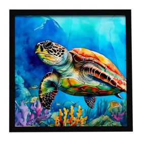 Loggerhead Sea Turtle Framed Metal Print Bathroom, Kitchen, Office, Home Decor Wall Art Ready to Hang, Square, 8X8