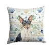 Toy Fox Terrier Coastal Sea Glass Throw Pillow Decorative Indoor Outdoor Accent Cushion for Couch, Bed or Patio, 14Hx14W