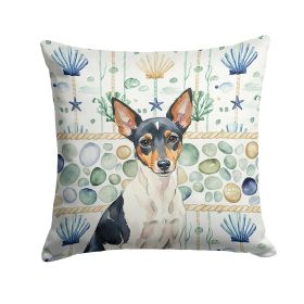 Toy Fox Terrier Coastal Sea Glass Throw Pillow Decorative Indoor Outdoor Accent Cushion for Couch, Bed or Patio, 14Hx14W