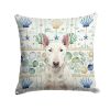 White Bull Terrier Coastal Sea Glass Throw Pillow Decorative Indoor Outdoor Accent Cushion for Couch, Bed or Patio, 18Hx18W