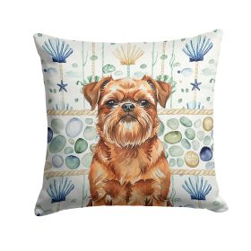 Red Brussels Griffon Coastal Sea Glass Throw Pillow Decorative Indoor Outdoor Accent Cushion for Couch, Bed or Patio, 18Hx18W