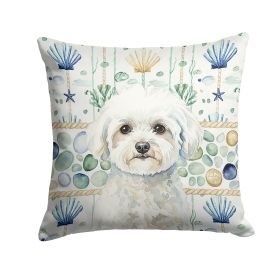 Bichon Frise Coastal Sea Glass Throw Pillow Decorative Indoor Outdoor Accent Cushion for Couch, Bed or Patio, 14Hx14W