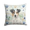 White and Black Jack Russell Terrier Coastal Sea Glass Throw Pillow Decorative Indoor Outdoor Accent Cushion for Couch, Bed or Patio, 18Hx18W