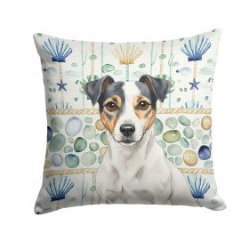 White and Black Jack Russell Terrier Coastal Sea Glass Throw Pillow Decorative Indoor Outdoor Accent Cushion for Couch, Bed or Patio, 18Hx18W