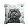 Black Lhasa Apso Coastal Sea Glass Throw Pillow Decorative Indoor Outdoor Accent Cushion for Couch, Bed or Patio, 14Hx14W