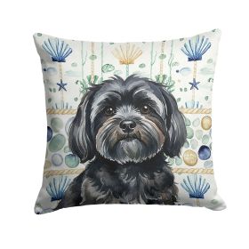 Black Lhasa Apso Coastal Sea Glass Throw Pillow Decorative Indoor Outdoor Accent Cushion for Couch, Bed or Patio, 14Hx14W