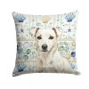 White Jack Russell Terrier Coastal Sea Glass Throw Pillow Decorative Indoor Outdoor Accent Cushion for Couch, Bed or Patio, 14Hx14W