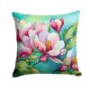 Louisiana Magnolias in Watercolor Throw Pillow Machine Washable, Indoor Outdoor Decorative Pillow for Couch, Bed or Patio, 18Hx18W