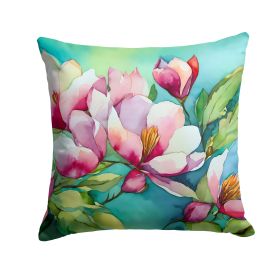 Louisiana Magnolias in Watercolor Throw Pillow Machine Washable, Indoor Outdoor Decorative Pillow for Couch, Bed or Patio, 18Hx18W