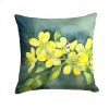 South Carolina Yellow Jessamine in Watercolor Throw Pillow Machine Washable, Indoor Outdoor Decorative Pillow for Couch, Bed or Patio, 14Hx14W