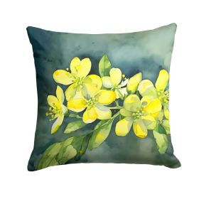 South Carolina Yellow Jessamine in Watercolor Throw Pillow Machine Washable, Indoor Outdoor Decorative Pillow for Couch, Bed or Patio, 14Hx14W