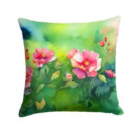 Iowa Wild Prairie Roses in Watercolor Throw Pillow Machine Washable, Indoor Outdoor Decorative Pillow for Couch, Bed or Patio, 18Hx18W