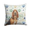 Liver and Tan Bloodhound Coastal Sea Glass Throw Pillow Decorative Indoor Outdoor Accent Cushion for Couch, Bed or Patio, 14Hx14W