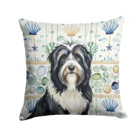 Black Bearded Collie Coastal Sea Glass Throw Pillow Decorative Indoor Outdoor Accent Cushion for Couch, Bed or Patio, 14Hx14W