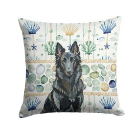 Belgian Sheepdog Groenendael Coastal Sea Glass Throw Pillow Decorative Indoor Outdoor Accent Cushion for Couch, Bed or Patio, 18Hx18W