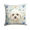 White and Cream Bichon Frise Coastal Sea Glass Throw Pillow Decorative Indoor Outdoor Accent Cushion for Couch, Bed or Patio, 14Hx14W