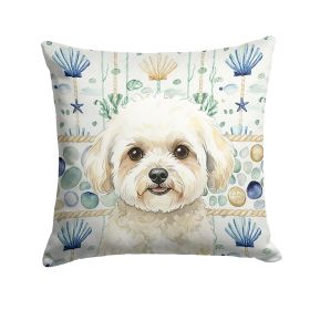 White and Cream Bichon Frise Coastal Sea Glass Throw Pillow Decorative Indoor Outdoor Accent Cushion for Couch, Bed or Patio, 14Hx14W