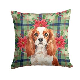 Blenheim English Toy Spaniel Christmas PoinsettIas Throw Pillow Decorative Indoor Outdoor Accent Cushion for Couch, Bed or Patio, 18Hx18W