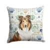 Sable Collie Coastal Sea Glass Throw Pillow Decorative Indoor Outdoor Accent Cushion for Couch, Bed or Patio, 18Hx18W
