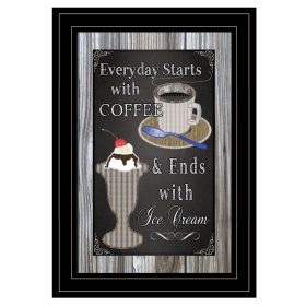 "Everyday Starts with Coffee" Chalkboard framed By Trendy Decor 4U, Ready to Hang Framed Print, Black Frame