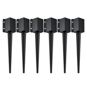 Fence Post Anchor Ground Spike, 6 Pack 24 x 4 x 4 Inches Outer Diameter (Inner Diameter 3.5 x3.5 Inches), Metal Black Powder Coated Post Stake Ground