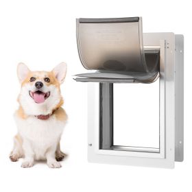 Pet Door, 12.28" x 17.13" Metal Frame with Lock and 3-Flap System Weatherproof Doggy Door, Easy to Install in Interior or Exterior Walls