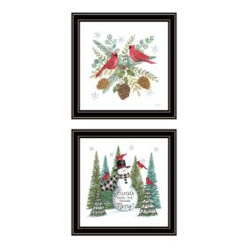Trendy Decor 4U 2- Piece Vignette Friends Make the Season Merry Black Framed Wall Art for Living Room