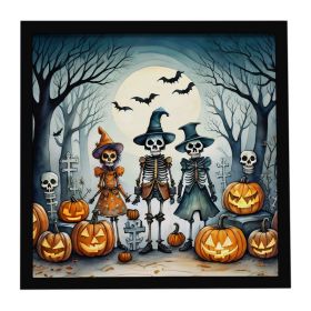 Calacas Skeletons Spooky Halloween Framed Metal Print Bathroom, Kitchen, Office, Home Decor Wall Art Ready to Hang, Square, 8X8