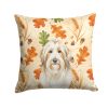 White and Tan Bearded Collie Heirloom Fall Throw Pillow Decorative Indoor Outdoor Accent Cushion for Couch, Bed or Patio, 14Hx14W