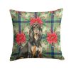 Black & Tan Afghan Hound Christmas PoinsettIas Throw Pillow Decorative Indoor Outdoor Accent Cushion for Couch, Bed or Patio, 14Hx14W