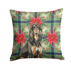 Black & Tan Afghan Hound Christmas PoinsettIas Throw Pillow Decorative Indoor Outdoor Accent Cushion for Couch, Bed or Patio, 14Hx14W