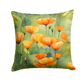 California California Poppies in Watercolor Throw Pillow Machine Washable, Indoor Outdoor Decorative Pillow for Couch, Bed or Patio, 18Hx18W